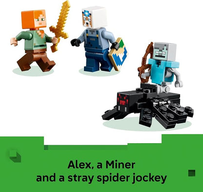 LEGO Minecraft the Pickaxe Mine Kids Toy - Building Set for Boys and Girls - Minecraft Toy for Gaming Fans 8+ - Includes Alex, Miner, and Stray Spider Jockey Minifigure - Birthday Gift Idea - 21277