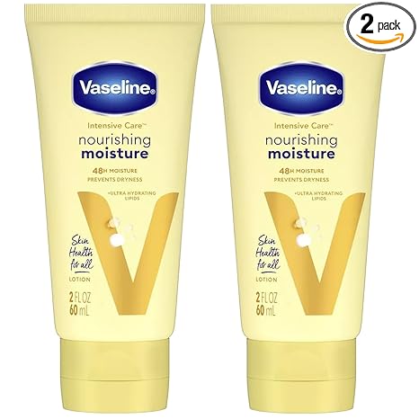 Vaseline Lotion, Intensive Care Nourishing Moisture 2-Pack – Moisturizer with Oat Extract + Ultra-Hydrating Lipids for Healing Extremely Dry Skin, 2 Oz Ea