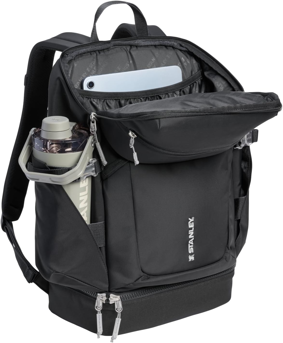 STANLEY Vitalize Backpack | Gym, Work & Travel Bag with Laptop Sleeve | Expandable Bottom Compartment | Tumbler & Water Bottle Pockets | Durable Recycled Fabric | Black