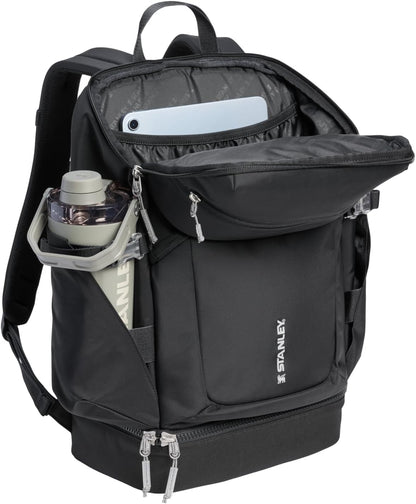 STANLEY Vitalize Backpack | Gym, Work & Travel Bag with Laptop Sleeve | Expandable Bottom Compartment | Tumbler & Water Bottle Pockets | Durable Recycled Fabric | Black