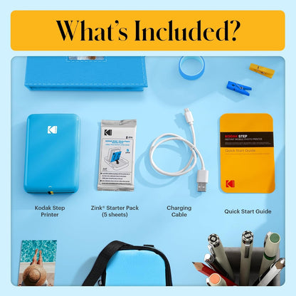 KODAK Step Instant Photo Printer, Zink 2x3” Color Sticky-Back Photos, Bluetooth Compatible with iOS & Android Devices, Editing App, Blue