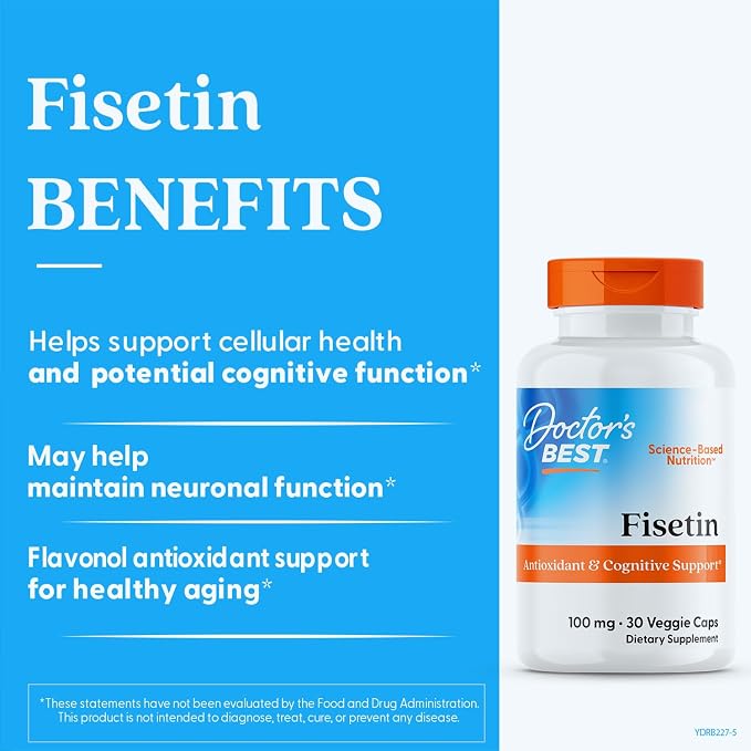 Doctor's Best Fisetin Supplement 100 mg, for Men & Women, 30 Veg Caps