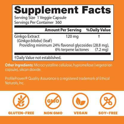 Doctor's Best Extra Strength Ginkgo Biloba Capsules 120 mg, 360 Veg Caps