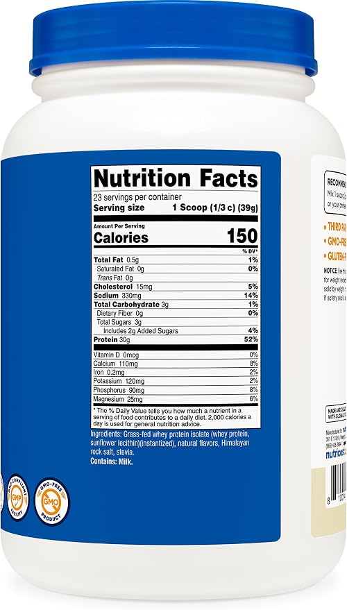 Nutricost Grass-Fed Whey Protein Isolate (Vanilla) 2LBS