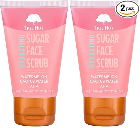 Tree Hut Mini Watermelon & Cactus Hydrating Face Scrub, Deep Cleans Pores to Remove Dead Skin & Impurities, Travel Size, 3.4 fl oz. (Pack of 2)
