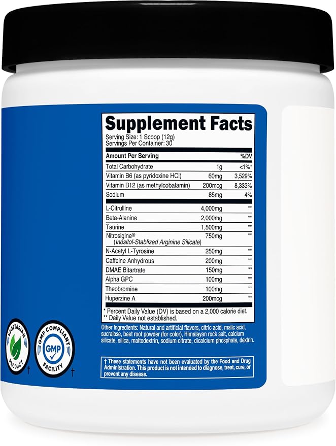 Nutricost Pre-Workout Powder (Strawberry Margarita) 30 Servings, Vegetarian