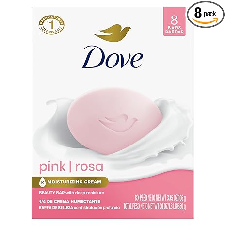 Dove Pink Rosa Beauty Bar Soap 8 Count, Moisturizing Cleanser, 3.75 oz I Moisturizing beauty bar for soft, smooth skin with a delicate floral scent