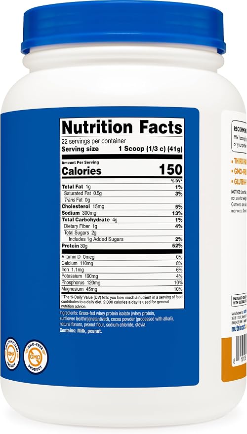 Nutricost Grass-Fed Whey Protein Isolate Powder (Chocolate PB) 2LBS