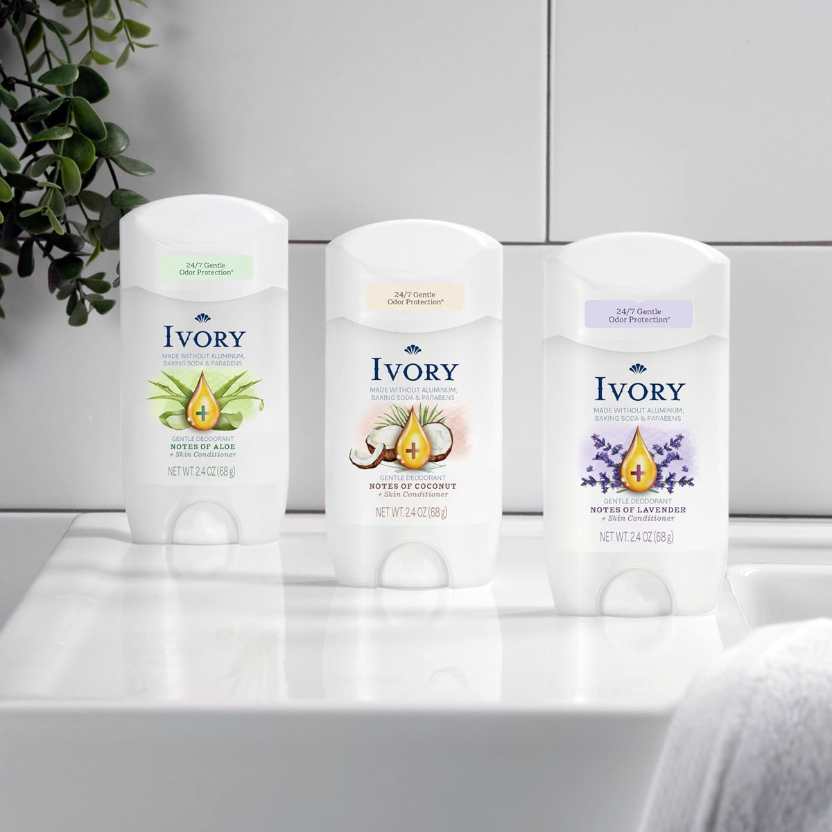 Ivory Gentle Deodorant Notes of Lavender, 24hr Gentle Deodorant, Dermatologist Tested, Baking Soda Free, Paraben Free, 2.4oz (Pack of 6)