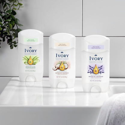 Ivory Gentle Deodorant Notes of Lavender, 24hr Gentle Deodorant, Dermatologist Tested, Baking Soda Free, Paraben Free, 2.4oz (Pack of 6)