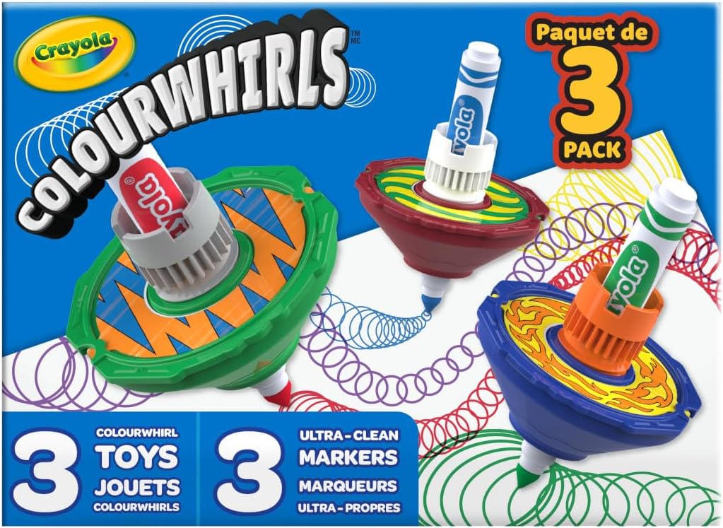Crayola Colourwhirls (3ct), Spin Art Toy, Battling Spinning Top Toy for Kids, 1 Launcher, Arts & Crafts Kit, Gift for Boys & Girls, Ages 6, 7, 8