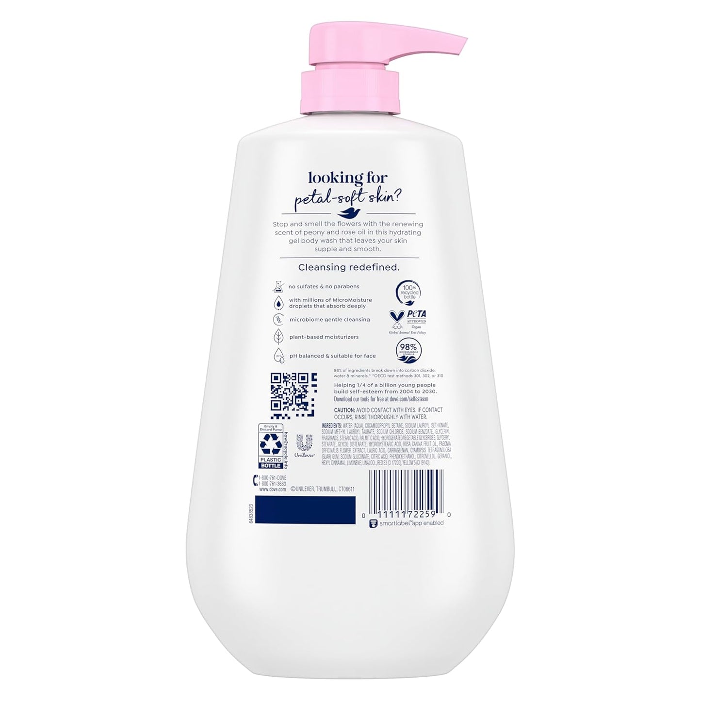Dove 24hr Lotion Body Wash Renew Peony & Rose Oil, 30.6 oz | Hydrating body wash with MicroMoisture for 24-hour soft, healthy-looking skin