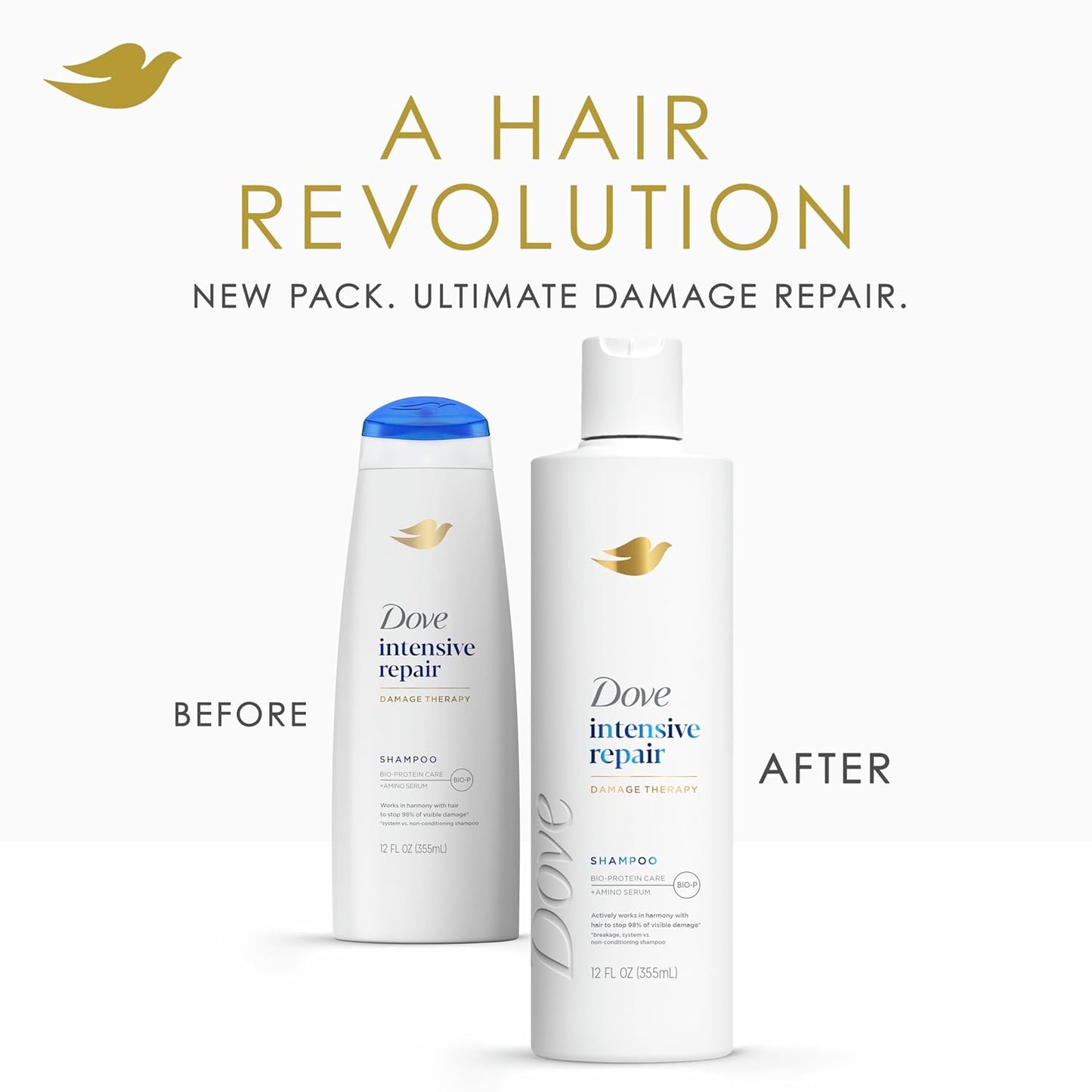 Dove Shampoo Intensive Repair for Damaged Hair with Bio-Protein Care Technology and Amino Serum 12 Fl Oz,(Pack of 8)