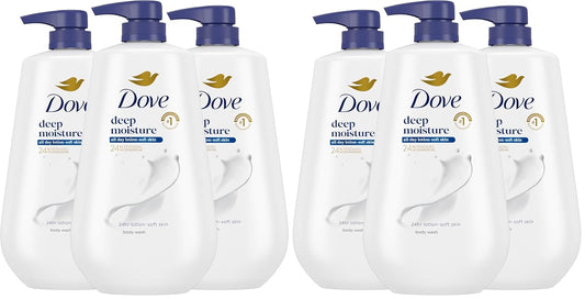 Dove Body Wash with Pump Deep Moisture for 24hr Lotion-Soft Skin Moisture Moisturizing Skin Cleanser with No Sulfates No Parabens,(Pack of 6)