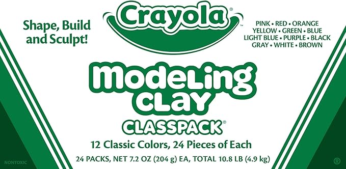Crayola Modeling Clay Classpack (24 Packs), 12 Colors, Nontoxic, Teacher Classroom Must Haves, School Supplies for Kids | Teacher Supplies, Classroom Must Haves, Nontoxic Modeling Material, DIY Arts & Crafts, Screen Free Activities