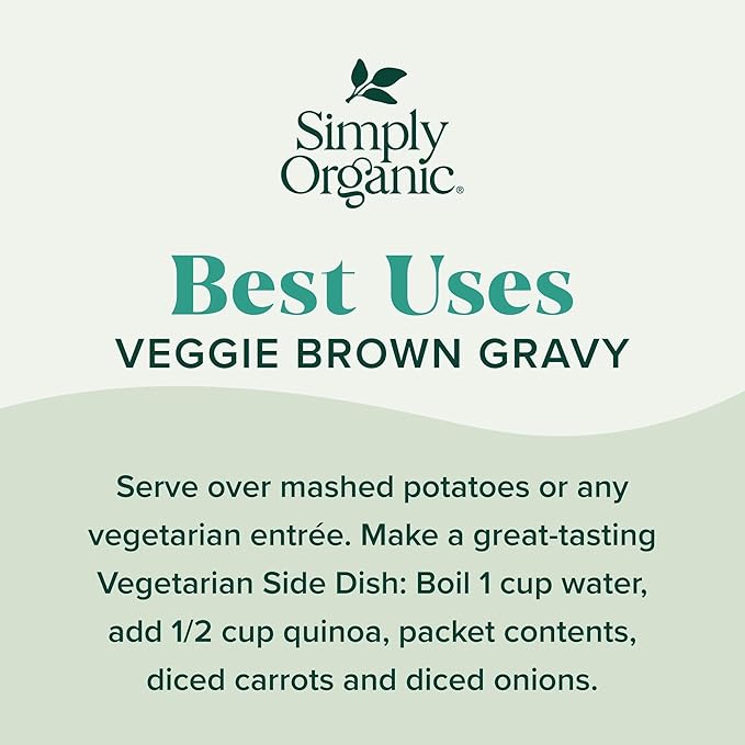Simply Organic Vegetarian Brown Gravy Mix - Certified Organic, Vegan, Kosher | 1 Ounce (Pack of 12)