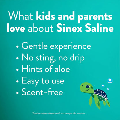 Vicks Sinex, Children's Saline Nasal Spray, Drug Free Ultra Fine Mist with Hint of Aloe, Ages 1+, Fast Everyday Stuffy Nose Relief for Kids, Clear Mucus from a Cold or Allergy, 5 OZ x 2