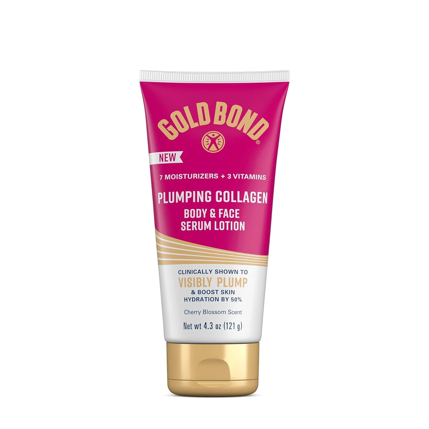 Gold Bond Plumping Collagen Body and Face Serum Lotion, Lightweight Hydrating Moisturizer with Collagen Peptide Complex, Jojoba and Grapeseed Oils to Visibly Plump Skin, Cherry Blossom Scent, 4.3 oz