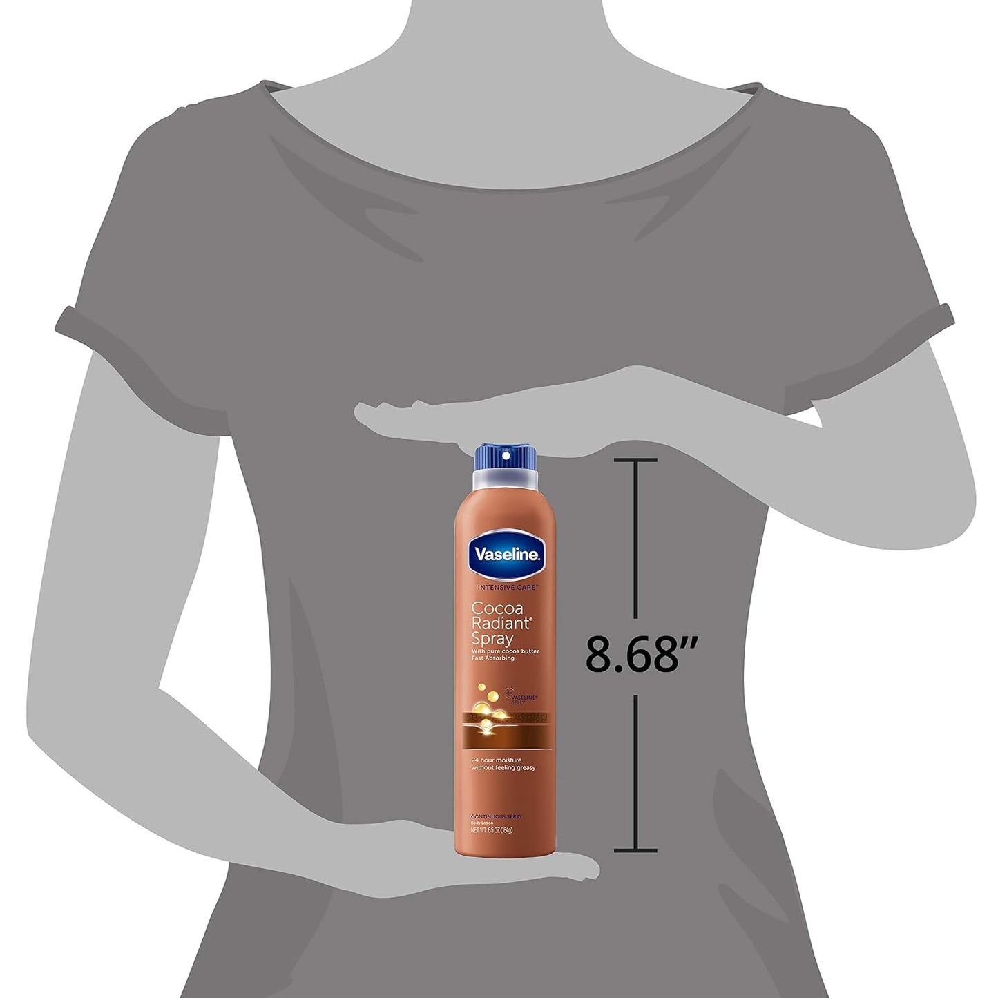 Vaseline Intensive Care Spray Moisturizer For Dry Skin Cocoa Radiant Made With 100% Pure Cocoa Butter 6.5oz (Pack of 6)
