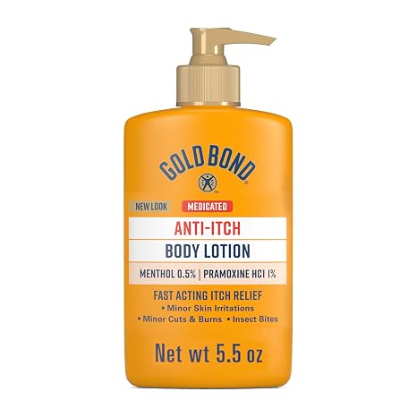 Gold Bond Medicated Anti-Itch Body Lotion, Fast Acting Itchy Skin Relief | Soothe dry skin, medicated lotion for itchy areas, Steroid free, menthol and pramoxine HCl, 5.5 oz