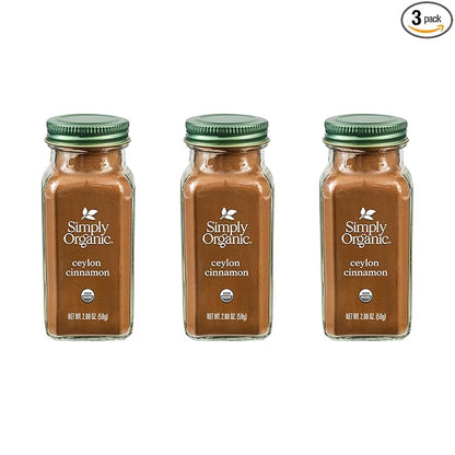 Simply Organic Ceylon Ground Cinnamon, 2.08 Ounce 3 Pack, Non-GMO Organic Cinnamon Powder, Vegan