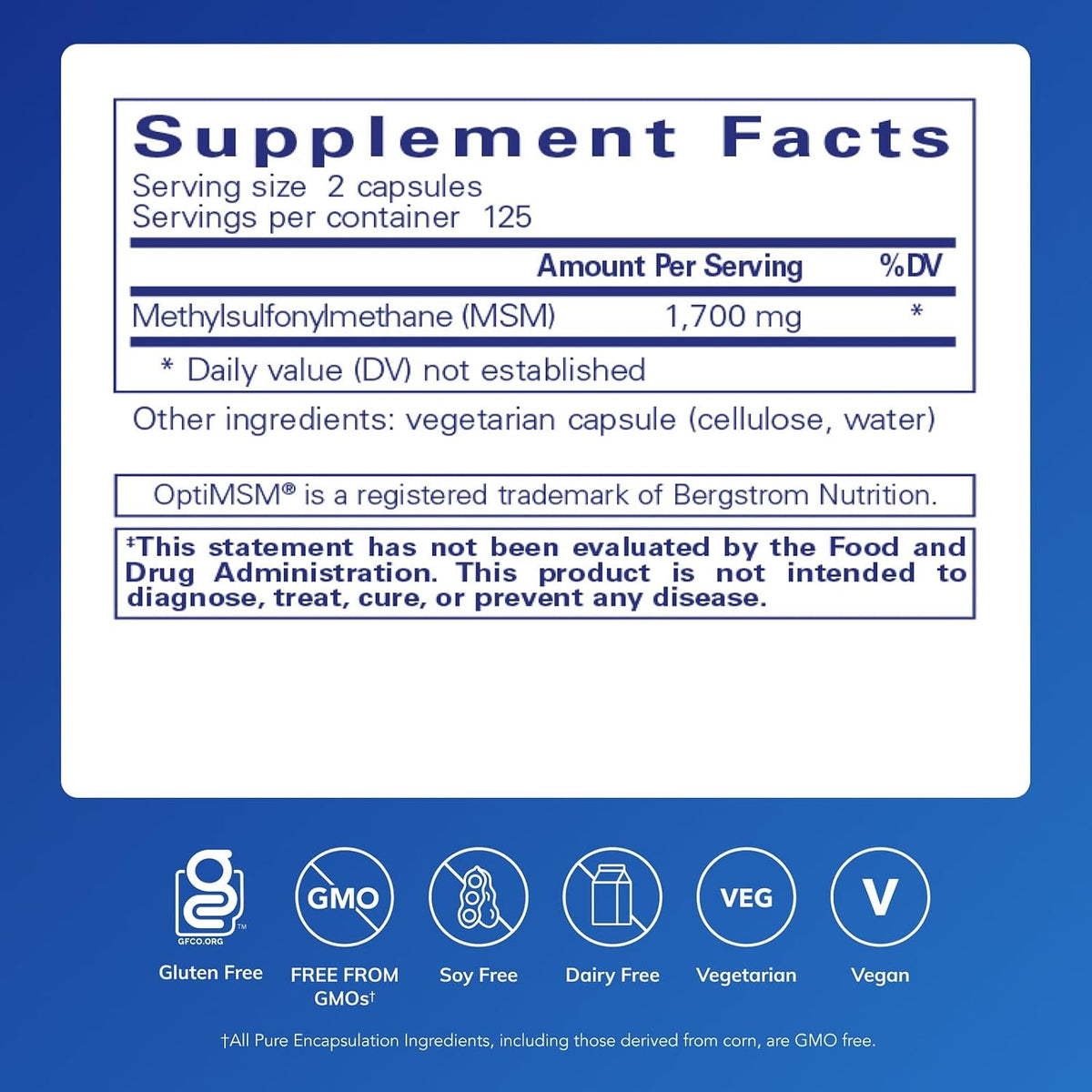 Pure Encapsulations MSM Capsules, 250 Capsules