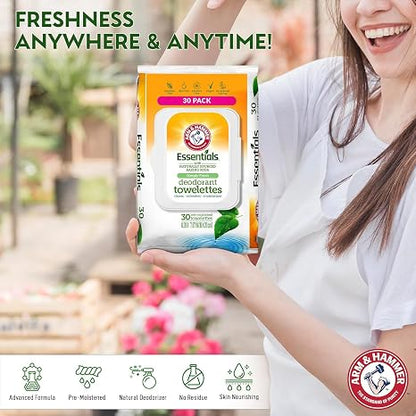 Arm & Hammer Body and Face Wipes, 90 Deodorant Towelettes - Simply Fresh