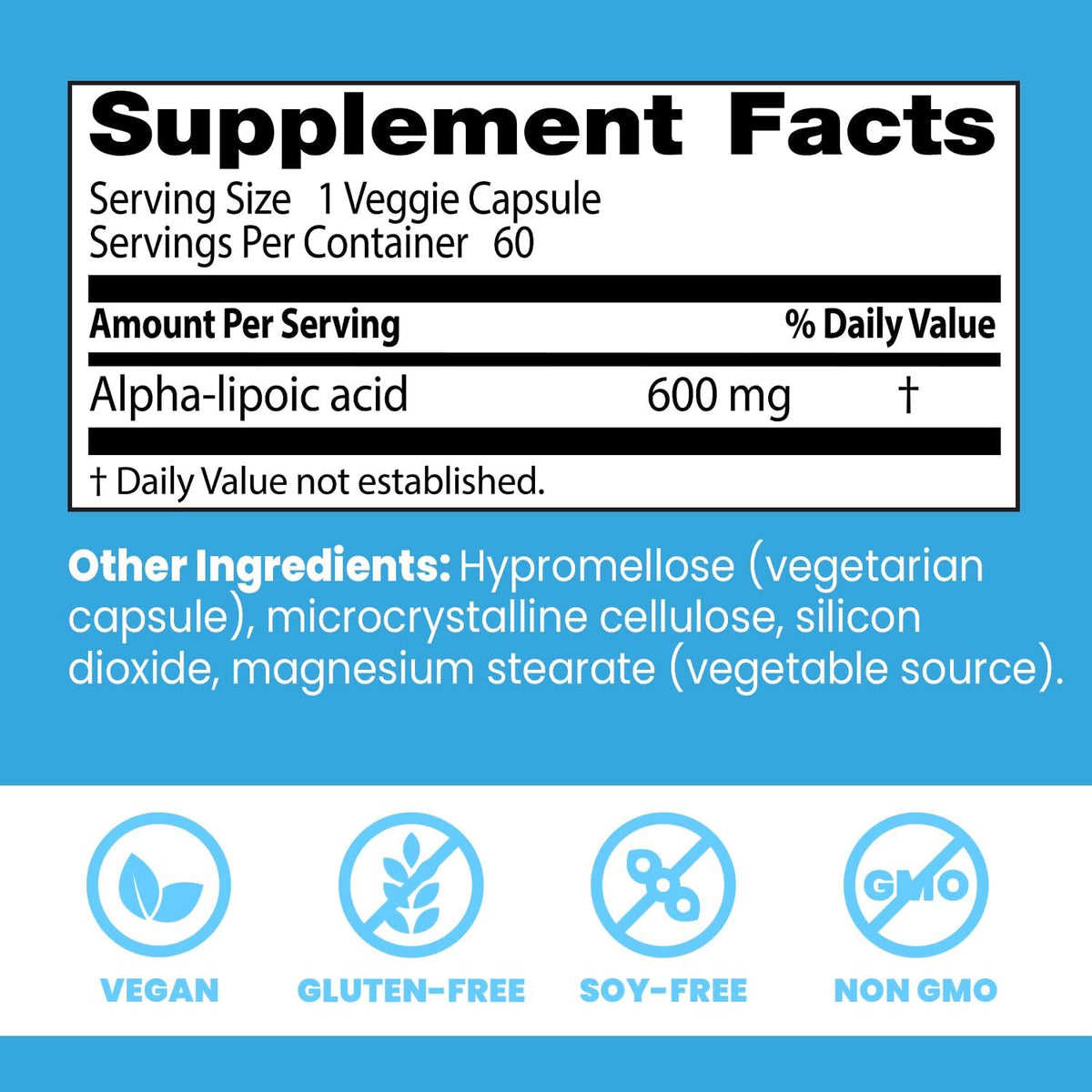 Doctor's Best Alpha Lipoic Acid Supplement 600mg, Non GMO, 60 Veg Capsules