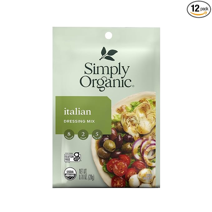 Simply Organic Italian Dressing Mix, 0.7 oz. 12-Pack, Basil, Thyme & Oregano Italian Salad Dressing Certified Organic