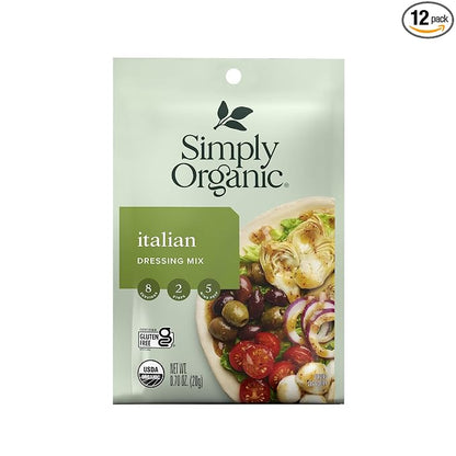 Simply Organic Italian Dressing Mix, 0.7 oz. 12-Pack, Basil, Thyme & Oregano Italian Salad Dressing Certified Organic