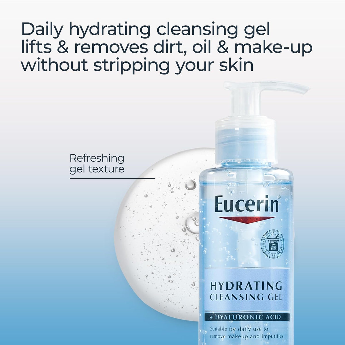 Eucerin Hydrating Cleansing Gel with Hyaluronic Acid, 6.8 Fl Oz (Pack of 12)