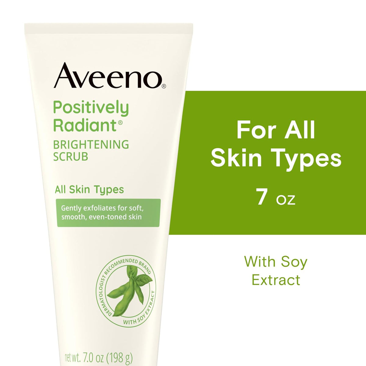 Aveeno Positively Radiant Skin Brightening Daily Facial Scrub with Moisture-Rich Soy Extract, Gently Exfoliates & Cleanses for Soft, Smooth, More Even-Toned Skin, Hypoallergenic, 7 oz