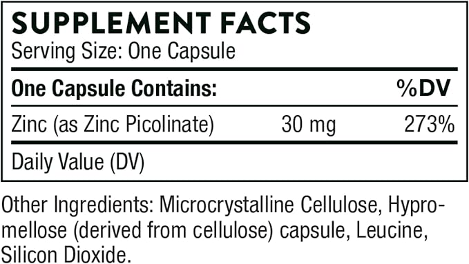 THORNE Zinc Picolinate 30 mg, Highly Absorbable Zinc, 180 Capsules