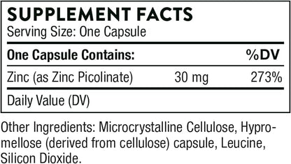 THORNE Zinc Picolinate 30 mg, Highly Absorbable Zinc, 180 Capsules