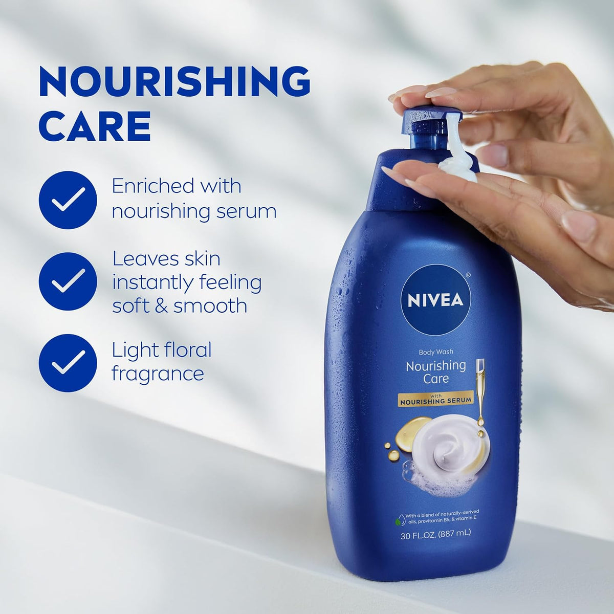 NIVEA Nourishing Care Body Wash with Nourishing Serum, 30 Fl Oz (Pack of 6)
