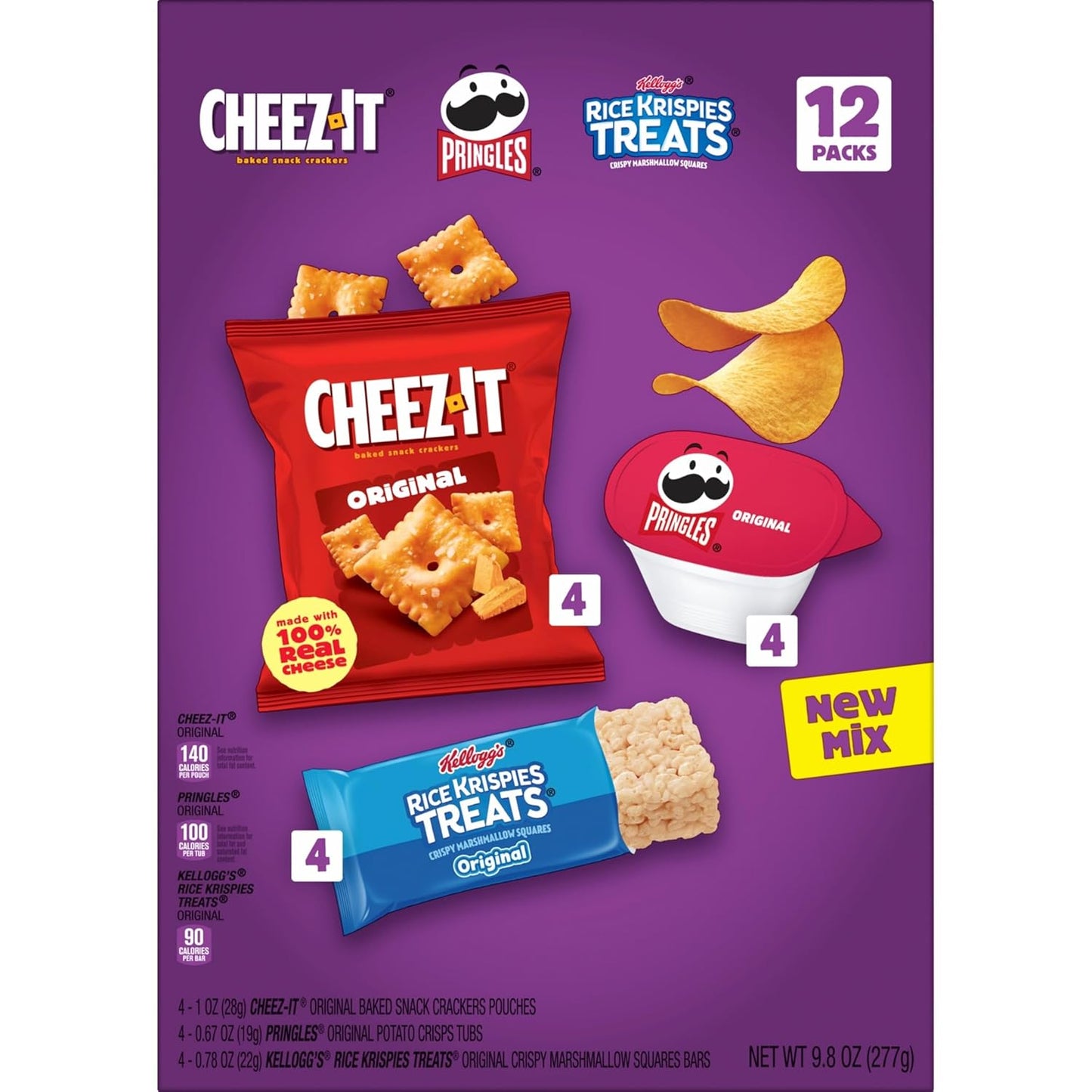 Cheez-It, Pringles, Rice Krispies Treats, Lunch Snacks, Sweet and Salty Variety Pack 9.8oz Box (12 Packs)