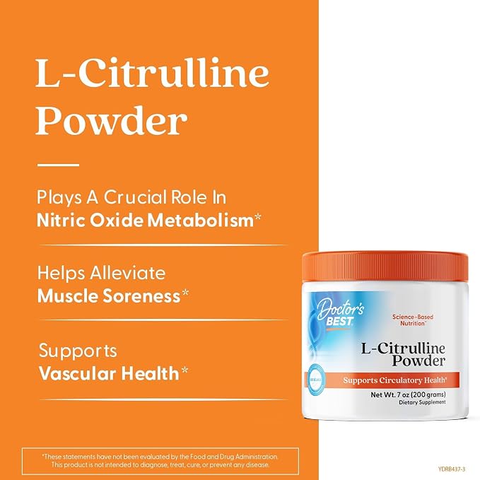 Doctors Best L-Citrulline Powder, Nitric Oxide Metabolism Support, 7 oz