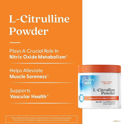 Doctors Best L-Citrulline Powder, Nitric Oxide Metabolism Support, 7 oz