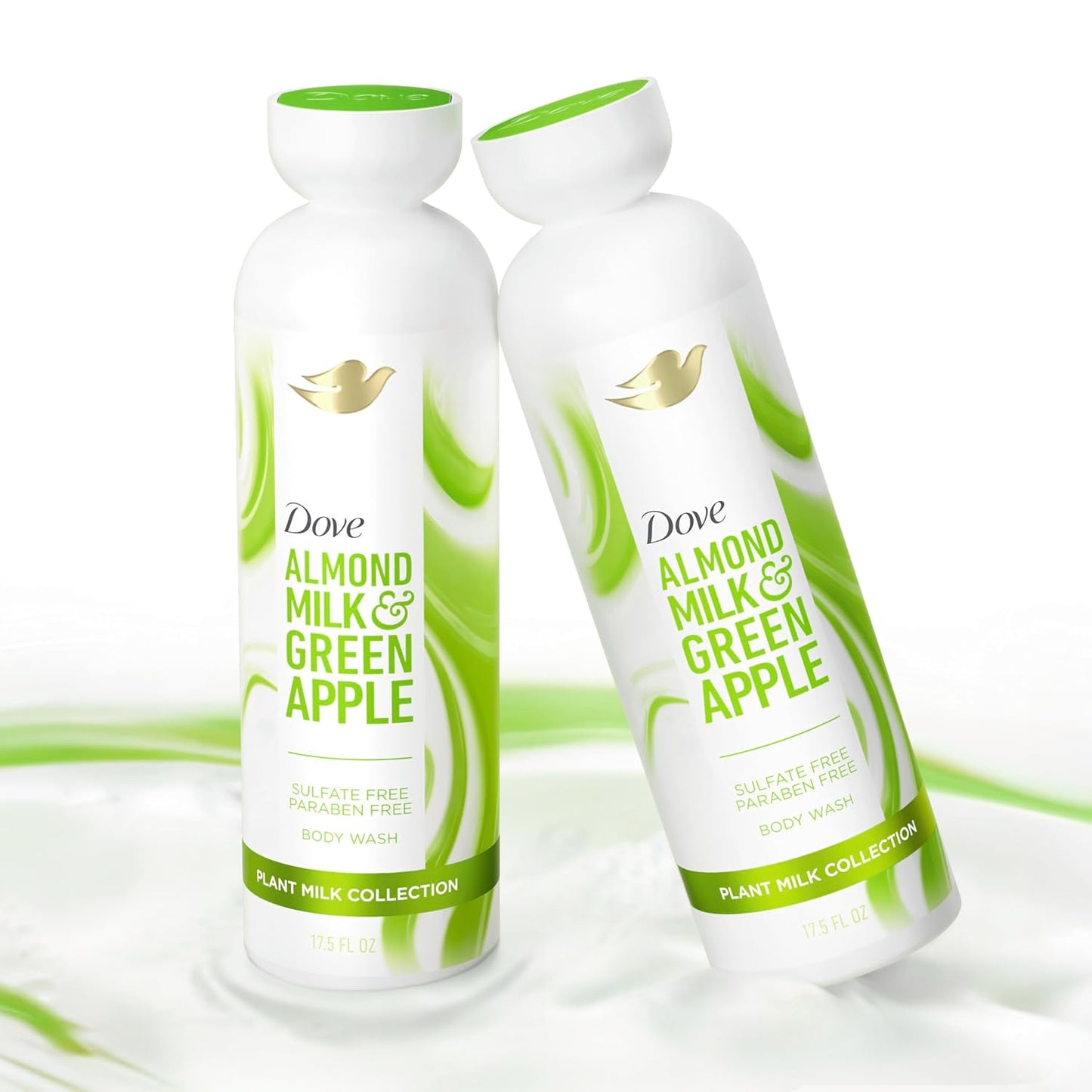 Dove Plant Milk Cleansing Body Wash Almond Milk & Green Apple for Moisturized Skin Gentle Cleanser, No Sulfates or Parabens, pH balanced 17.5 fl oz (Pack of 4)