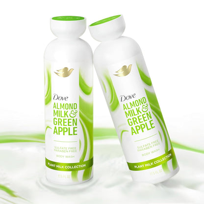 Dove Plant Milk Cleansing Body Wash Almond Milk & Green Apple for Moisturized Skin Gentle Cleanser, No Sulfates or Parabens, pH balanced 17.5 fl oz (Pack of 4)