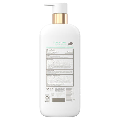 Dove Body Wash Acne Clear Clears & helps prevent acne 1% clearing salicylic acid-acne treatment 18.5 Fl oz (Pack of 4)