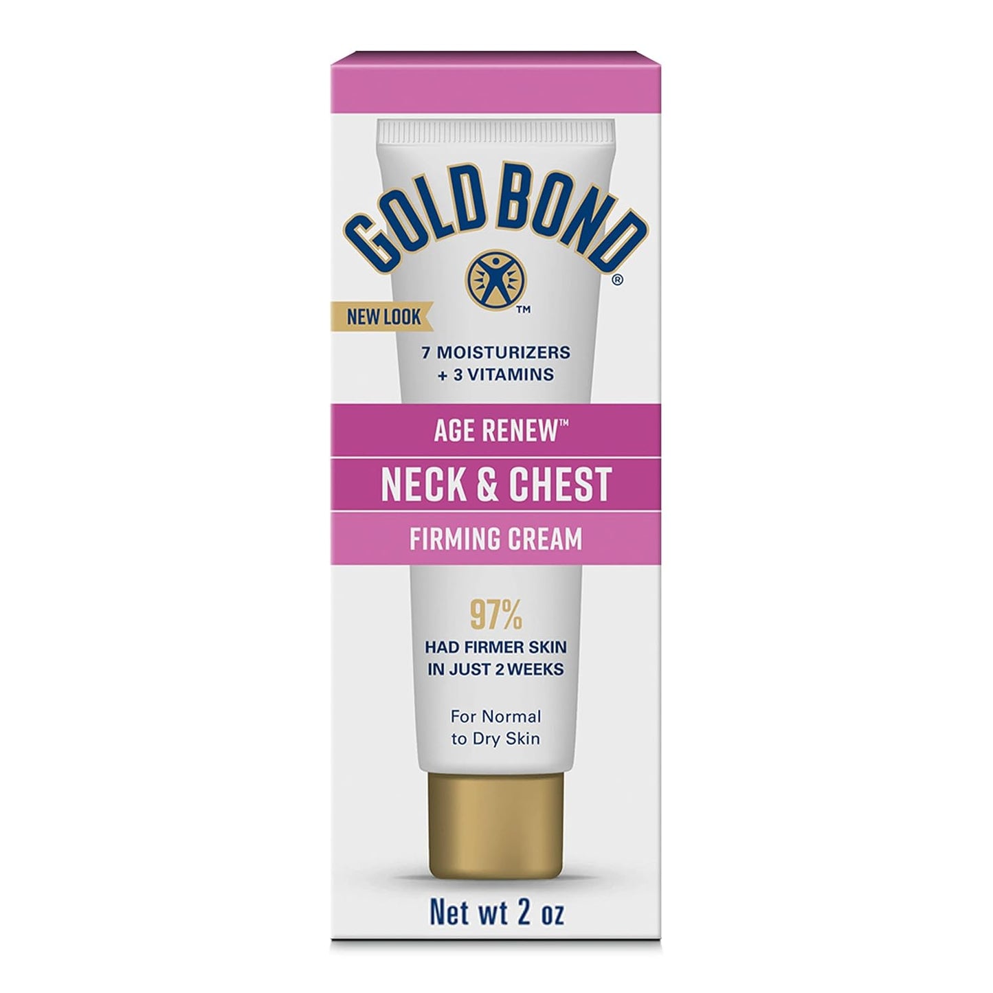 Gold Bond Age Renew Neck and Chest Firming Cream, 2 oz., Pack of 3 | Clinically tested skin firming cream with hyaluronic acid, travel size, non-greasy, for normal to dry skin, 3pack, gift set