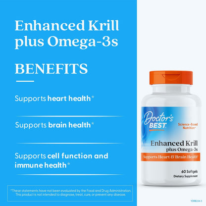 Doctor's BEST Antarctic Krill Oil Plus Omega 3s, DHA & EPA, 60 Ct Softgels