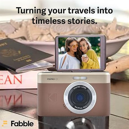 Kodak PIXPRO C1 Compact Digital Camera (Brown) Bundle with 32GB microSDHC Card, Protective Camera Case, Hi-Speed USB Card Reader, USB-C Cable, AC Adapter, and Manufacturer Accessories