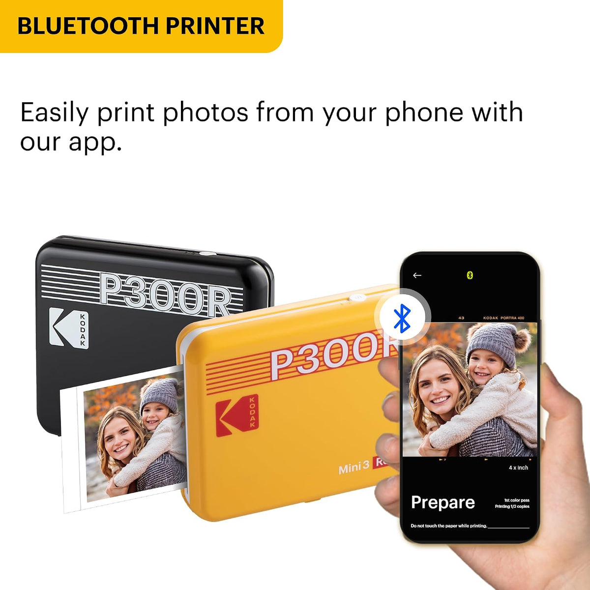 KODAK Mini 3 Retro 3x3 Portable Photo Printer, 4PASS, 38 Sheets, White