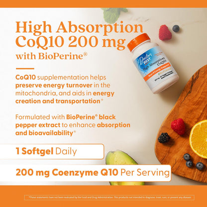 Doctor's Best High Absorption CoQ10 200mg with BioPerine, 60 Veg Softgels