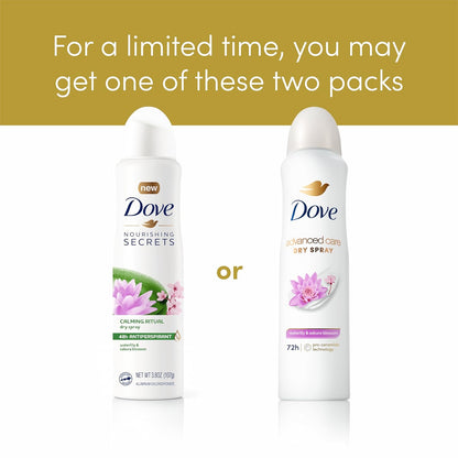 Dove Advanced Care Antiperspirant Deodorant Spray Waterlily & Sakura Blossom 3 Count Moisturizing for After-Shaving Care 72-hour that boost skin's ceramide levels for Soft Underarms 3.8 oz