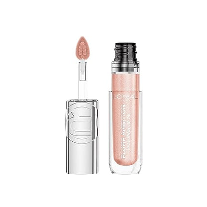 L'Oreal Paris Plump Ambition Hyaluron Lip Oil Shimmer, 24 HR Lip Gloss with Hyaluronic Acid, Volumizing Formula with Glass-Like Shine, Quartz Lights, 0.16 fl oz