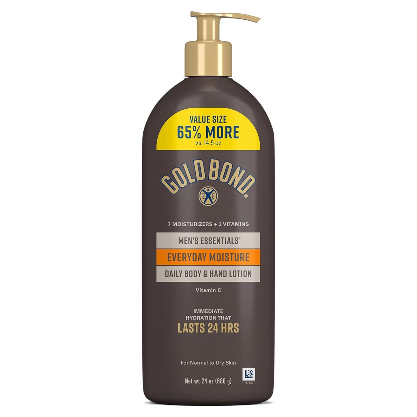 Gold Bond Men's Essentials Daily Body & Hand Lotion for Men, 24 oz | Everyday moisture with Vitamin C, hydrating lotion formulated for men's dry skin, value size, 24hr hydration
