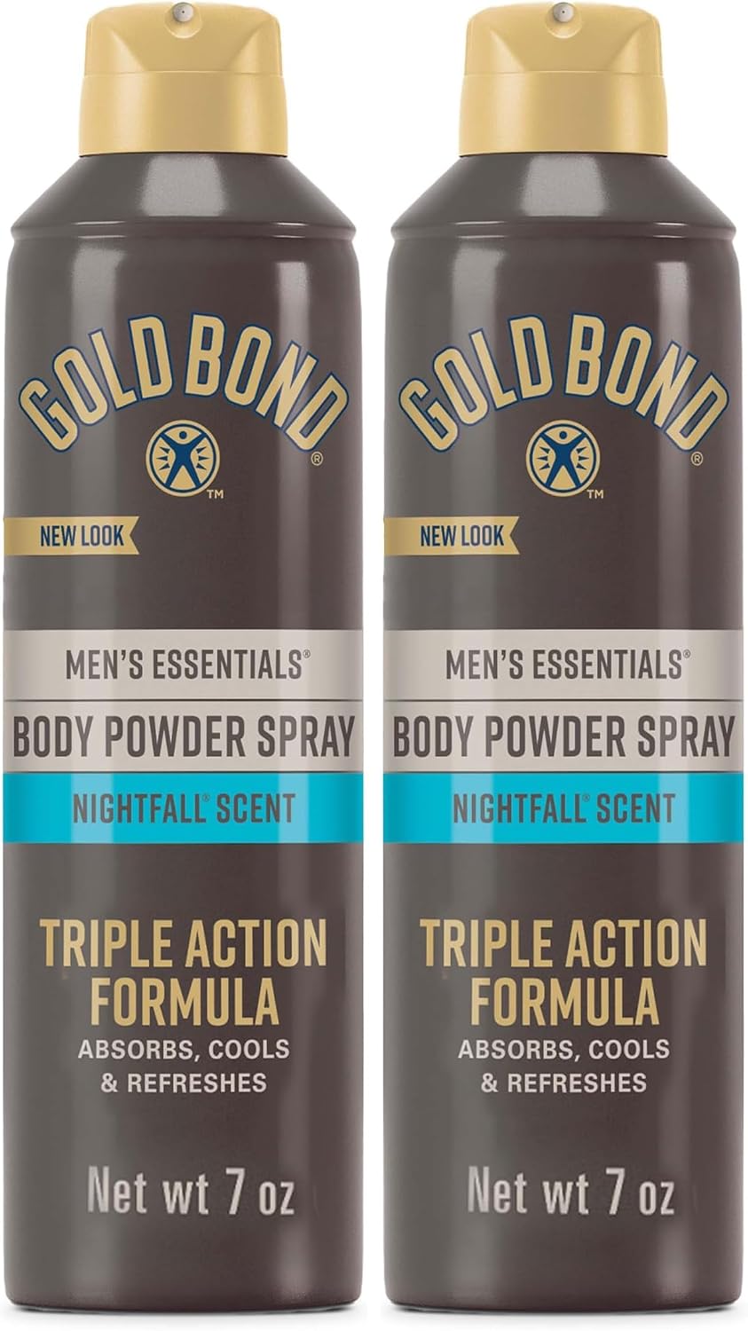 Gold Bond Men's Essentials Talc-Free Body Powder Spray | 7 oz | Pack of 2 | Nightfall Scent | Wetness Protection
